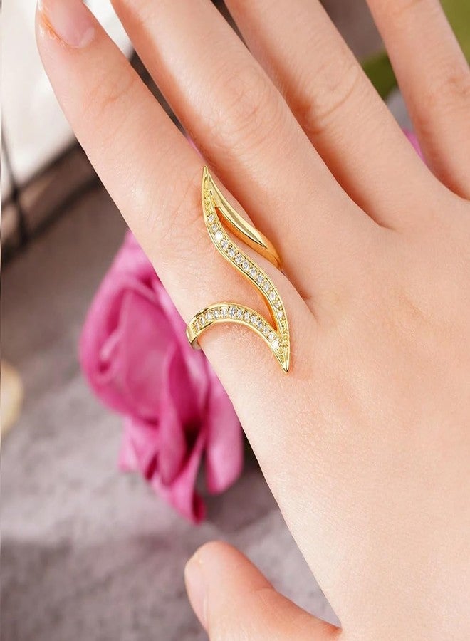BlingNook Cubic Zirconia Rings For Women, Trendy Gold Plated Infinity Twisted Wave Design Stackable Statement Engagement Ring Wedding Jewelry Promise Gift (Gold, 6) - Image 3